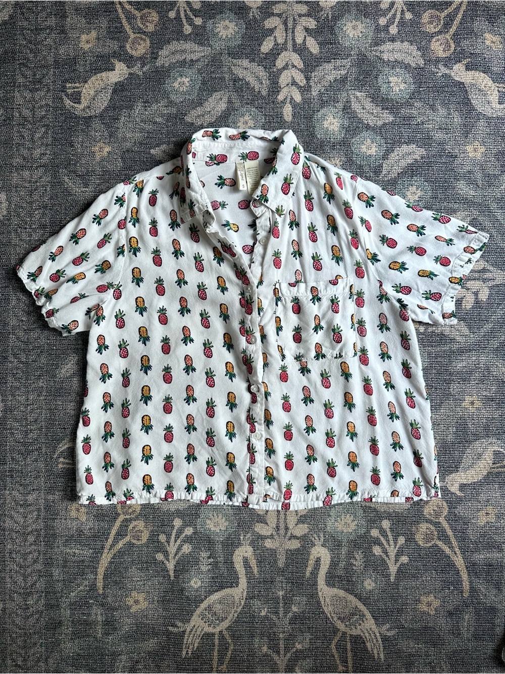 Japna White Viscose Top with Pink & Yellow Pineapple Motif